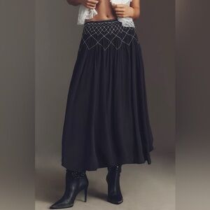 NWT By Anthropologie XXS Smocked Soft Midi Skirt